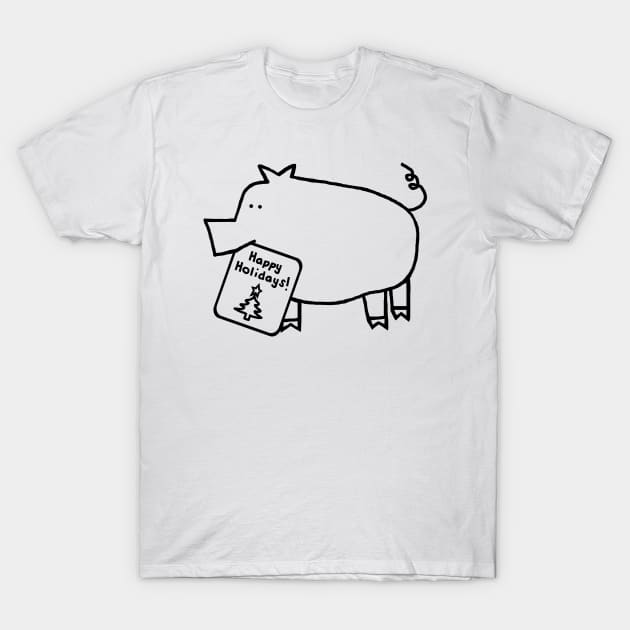Cute Christmas Pig says Happy Holidays Line Art T-Shirt by ellenhenryart